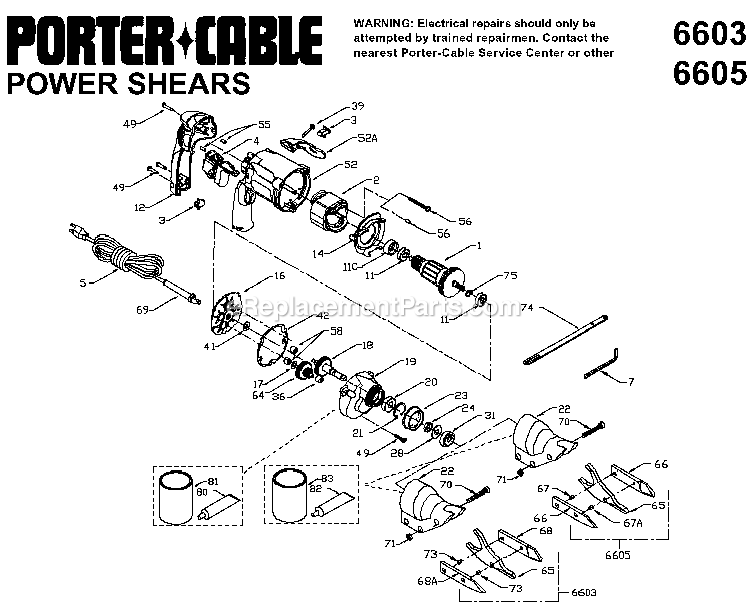 Porter Cable 6603 (Type 1) Metal Shear-18 Ga Power Tool Page A Diagram